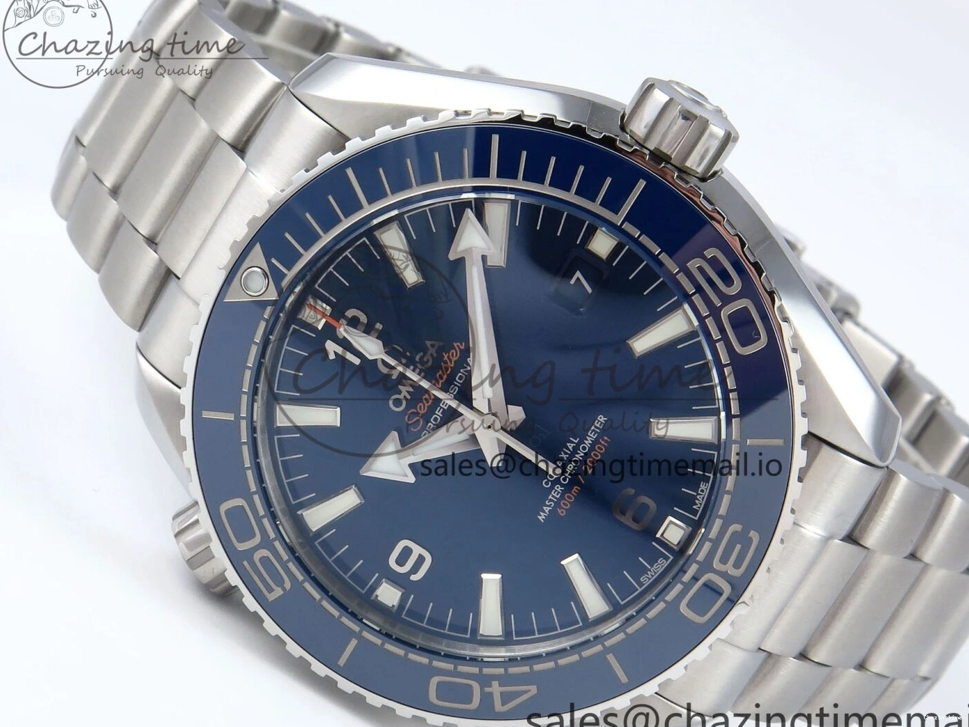 0425 Neat Seamaster Planet Ocean 600M 43.5mm SS SCF 1:1 Best Edition Blue Dial on SS Bracelet A8900 Super Clone 7684